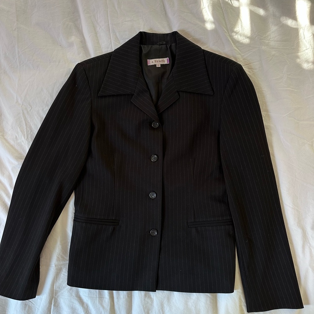 European Black Pinstripe pant suit